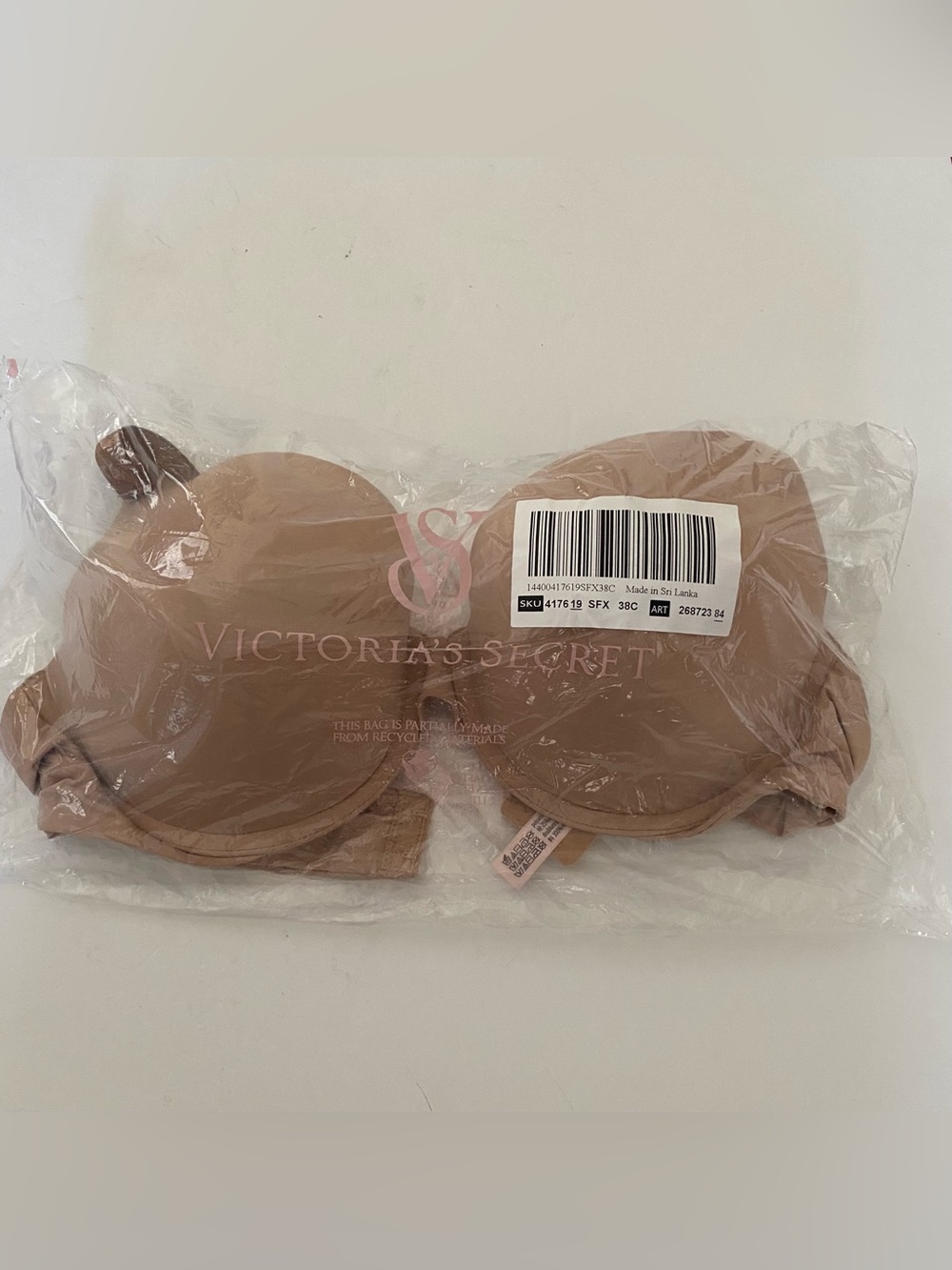 Victoria’s Secret T-shirt Perfect Shape Full Coverage Bra VS Logo Beige Sz: 38C